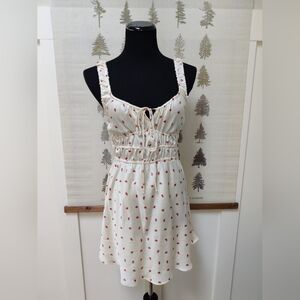 Zara Floral Smocked Mini Dress Cream & Red - Size M